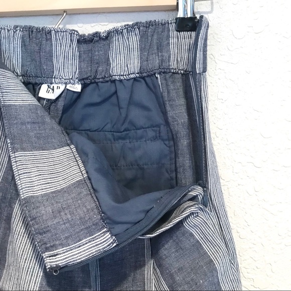 GAP High Rise Wide Leg Crop Pant Linen Blue Stripe - Picture 5 of 8